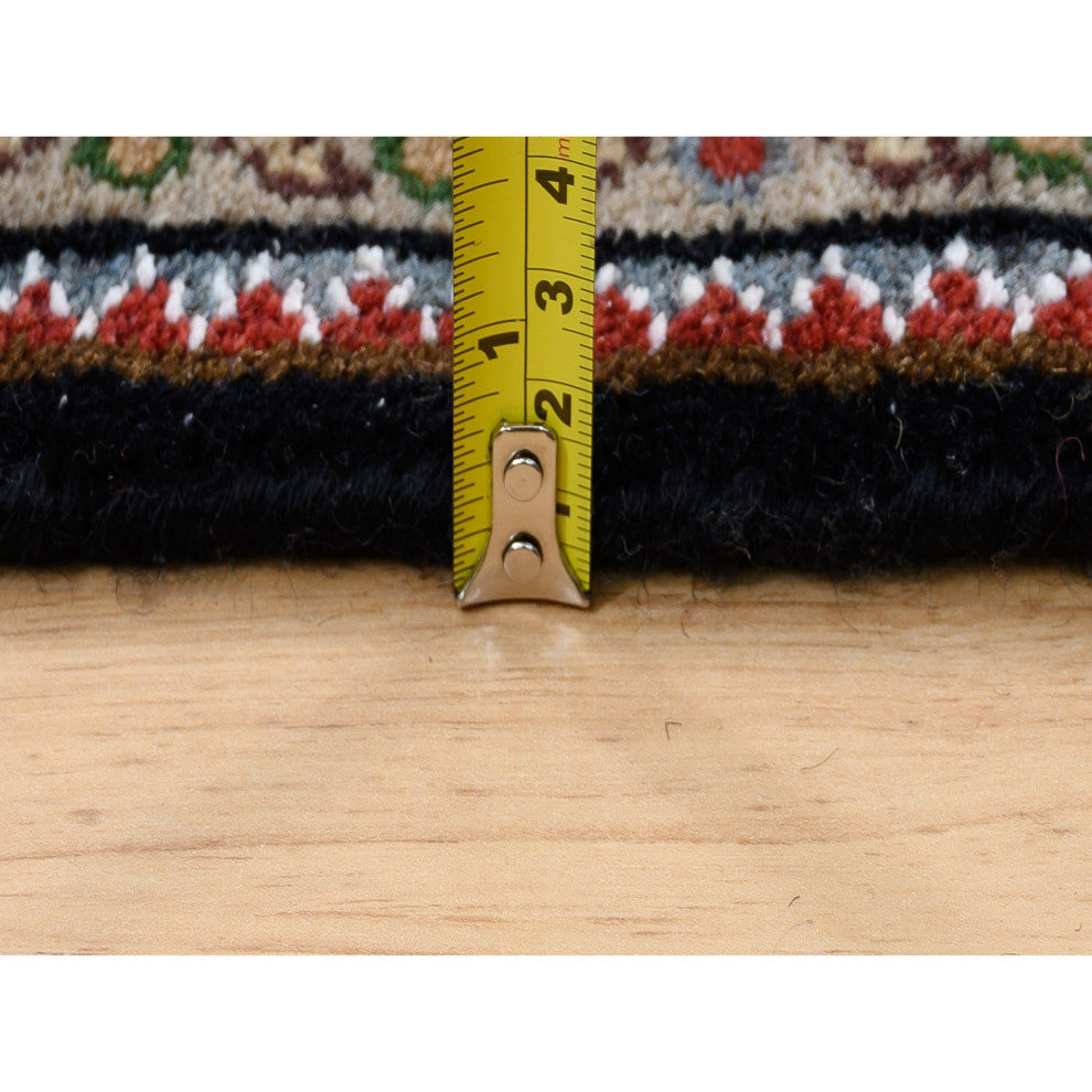 Black Hand Knotted Wool and Silk Herati 175 KPSI Oriental Rug, 3'0"x5'1"