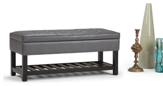 Cosmopolitan Storage Ottoman Bench With Open Bottom, Stone Gray Faux Leather