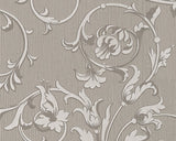 Tessuto, Baroque Fabric Gray Wallpaper Roll, Wall Decor Accent