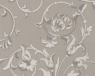Tessuto, Baroque Fabric Gray Wallpaper Roll, Wall Decor Accent