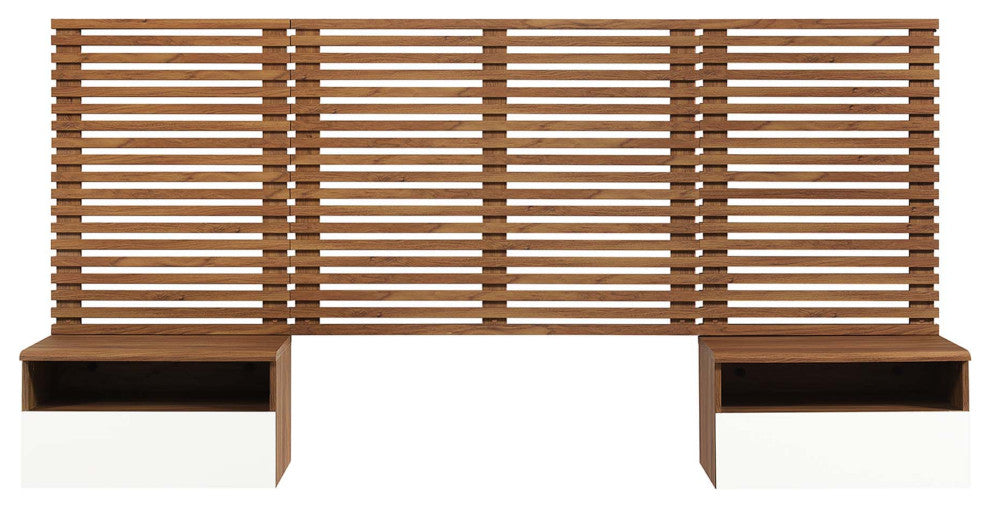 Render Wall Mount Twin Headboard and Modern Nightstands, Walnut