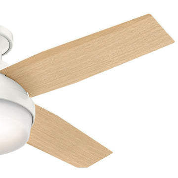 Hunter Fan Company  44" Dempsey Low Profile  Ceiling Fan With Light + Remote, Fresh White