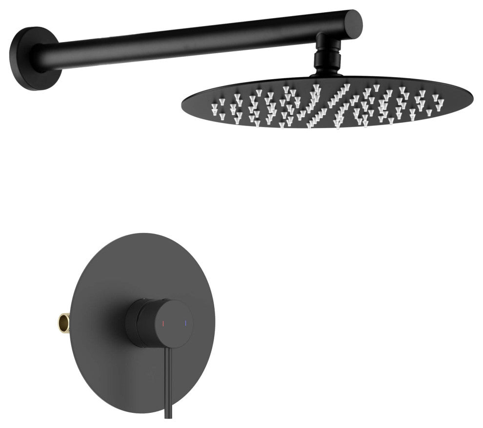 Circular Single Function Shower System, Rough, Valve, Matte Black
