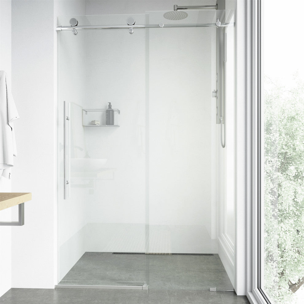 VIGO Elan E-Class 60" to 64" W x 76" H Frameless Sliding Shower Door, Chrome