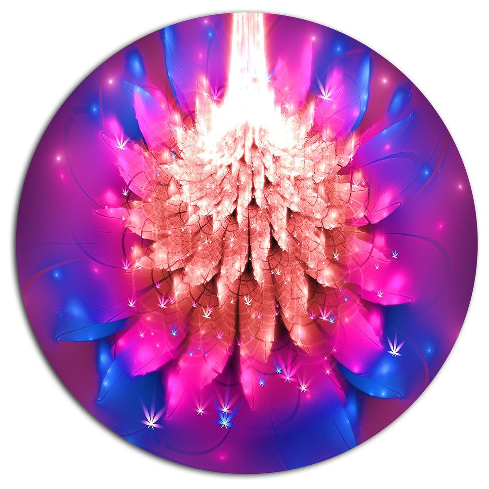 Bright Pink Fractal Flower On Blue, Flower Disc Metal Wall Art, 23"