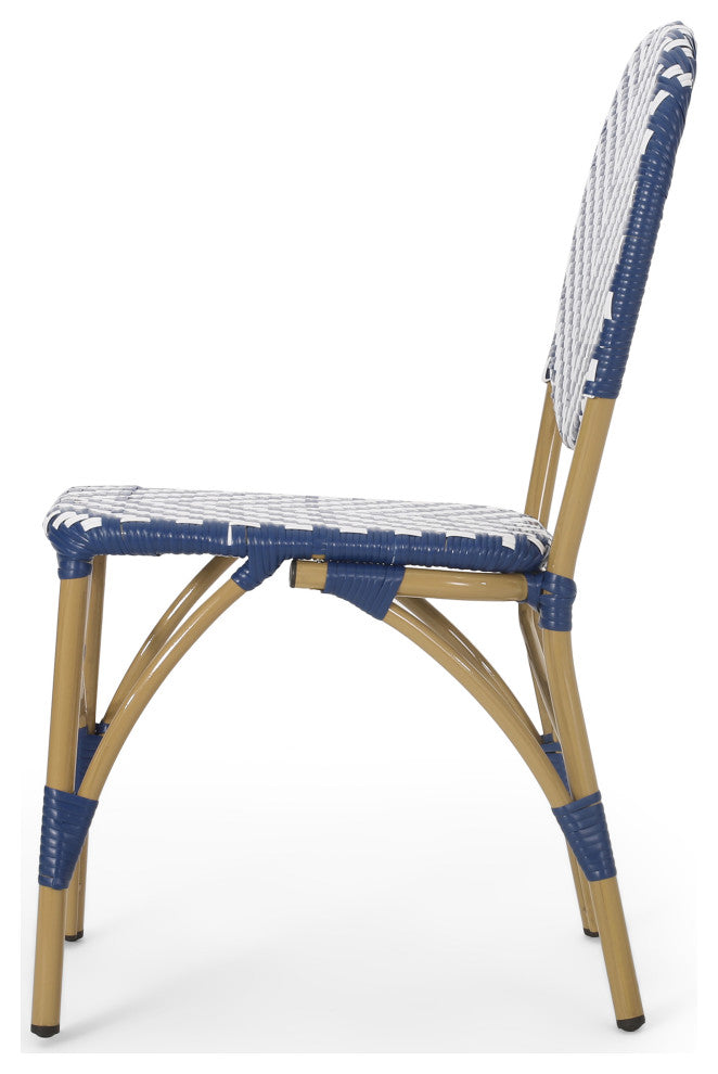 Outdoor Aluminum 3 Piece French Bistro Set, Navy Blue, White, with Bamboo Finish main image 0