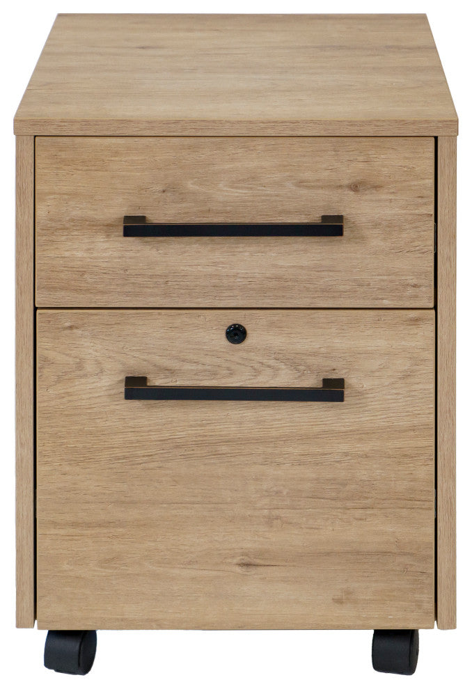 Modern Two Drawer Wood Laminate File Cabinet, Fully Assembled, Light Brown