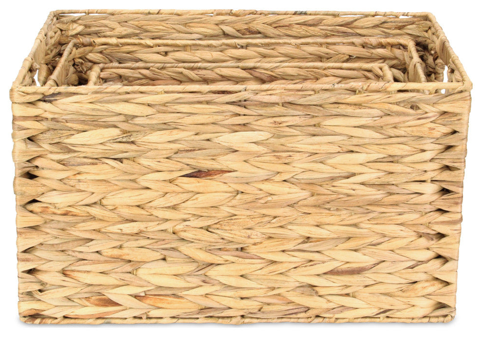3-Piece Rectangular Water Hyacinth Basket With Round Edge