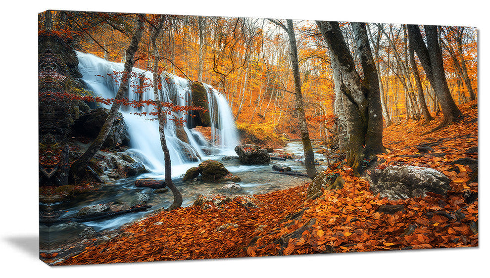 "Autumn Mountain Waterfall Close View" Landscape Photo Art, 32"x16"