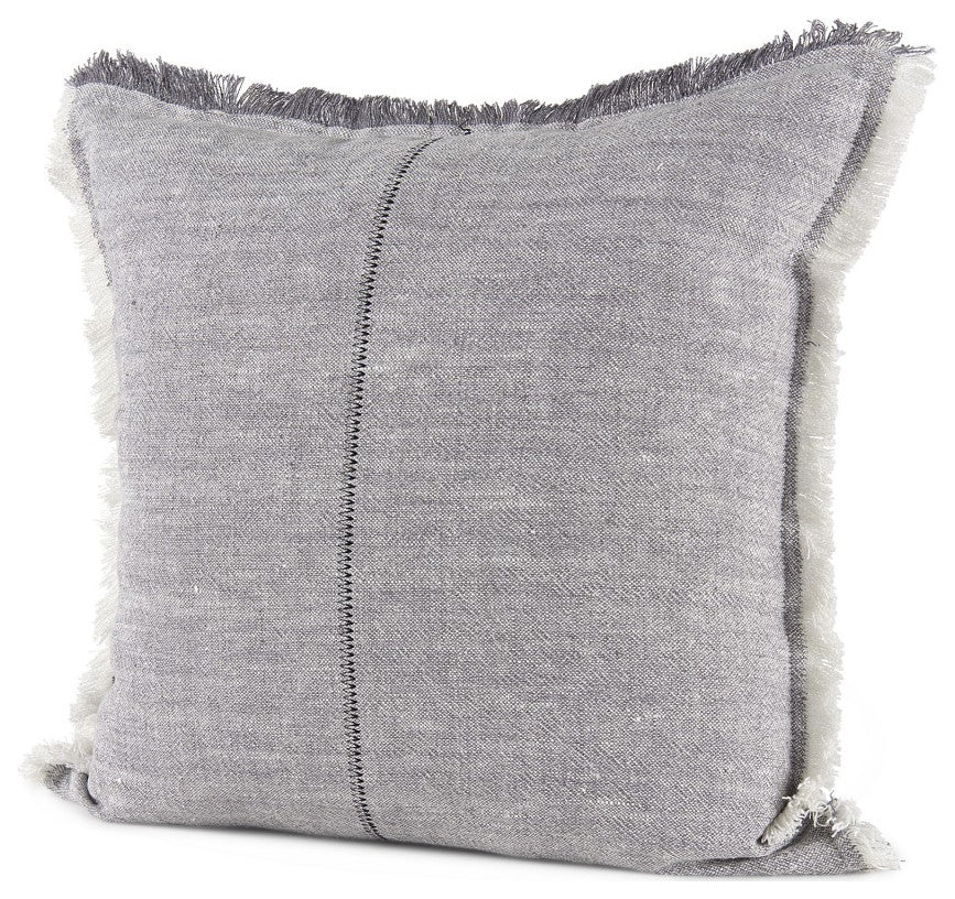 Fringed Blue and Beige Square Accent Pillow Cover