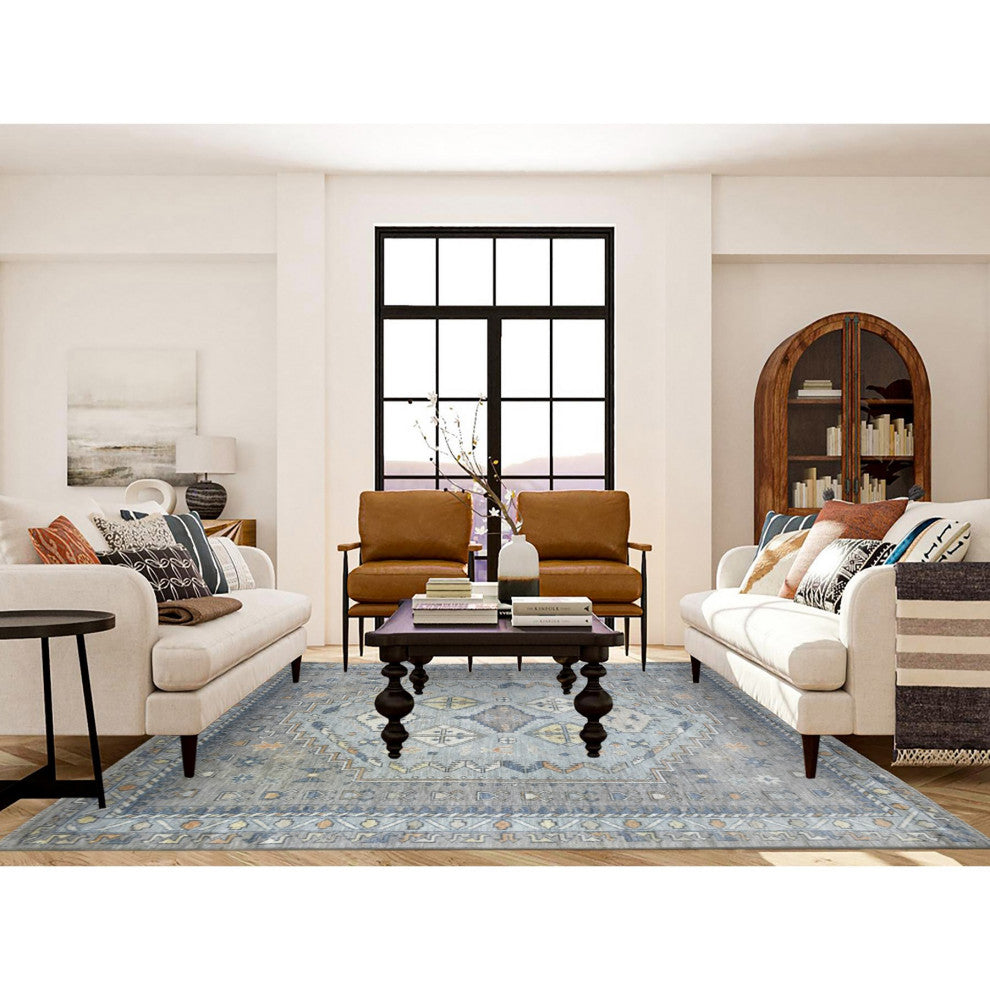 Light Gray, Anatolian Village Inspired Hand Knotted Oriental Rug, 8'0"x9'10"