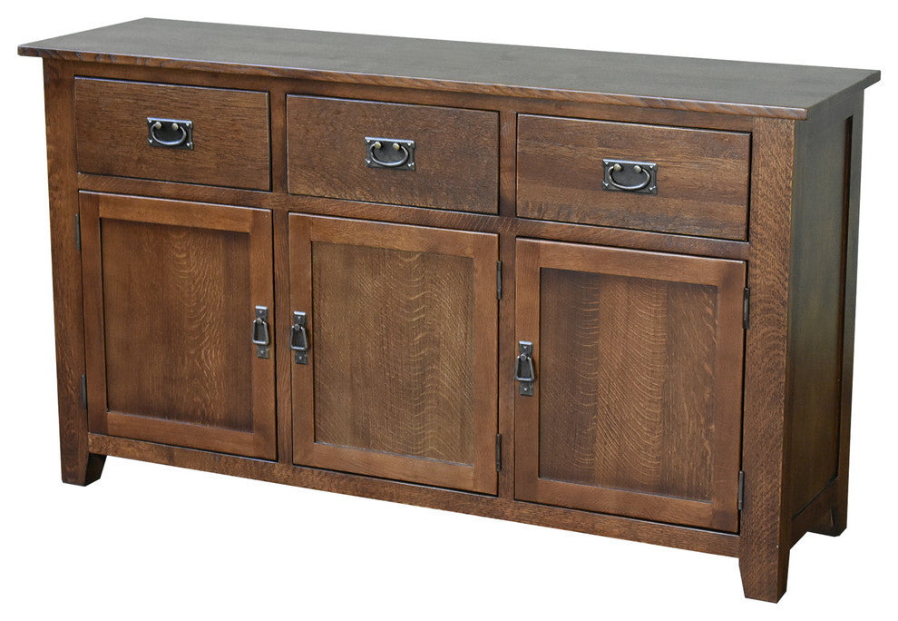 Mission Solid Oak 3 Drawer 3 Door Sideboard - Walnut (AW)