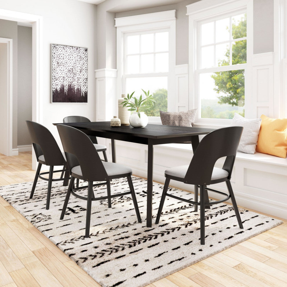 Dining Chair, Set of 2, Fabric, Wood, Gray, Black, Bar Kitchen Cafe Bistro