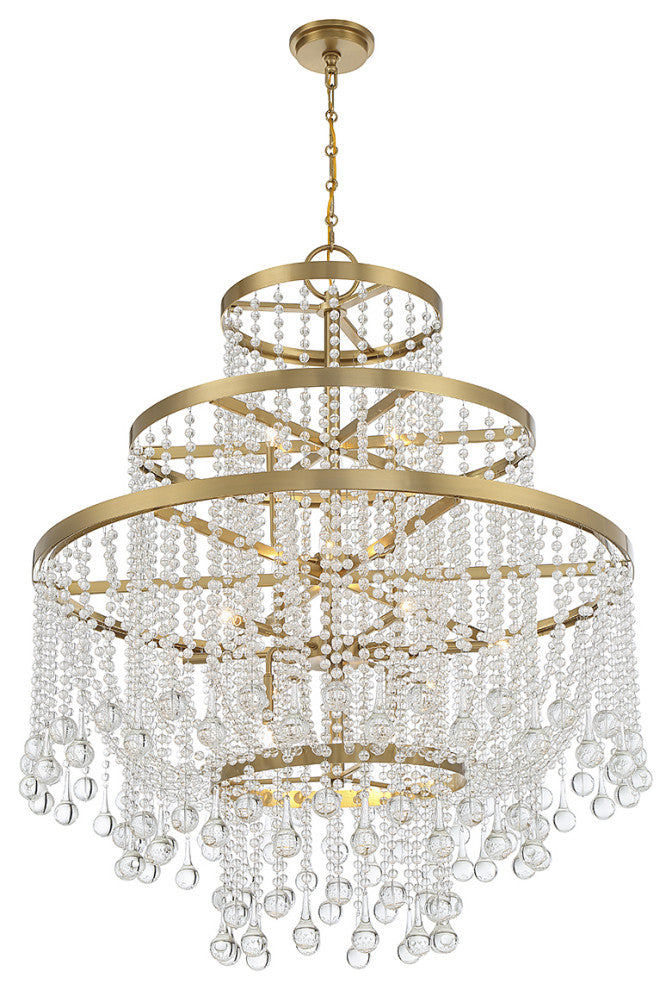 Luna 15-Light Chandelier, Warm Brass or Matte Black, Warm Brass