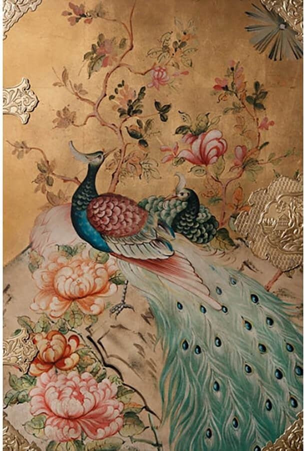 Hand Painted Peacock Bar Cabinet