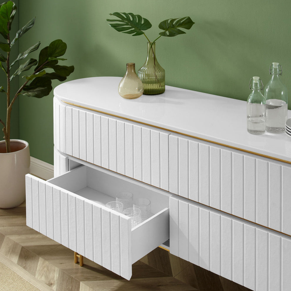 Console Entry Table Sideboard, White, Velvet, Modern, Mid Century Hotel Lounge
