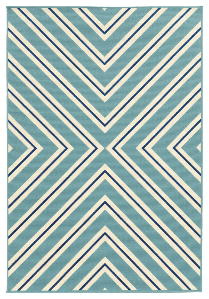 Oriental Weavers Riviera Blue/Ivory Geometric Indoor/Outdoor Rug 5'3"X7'6"