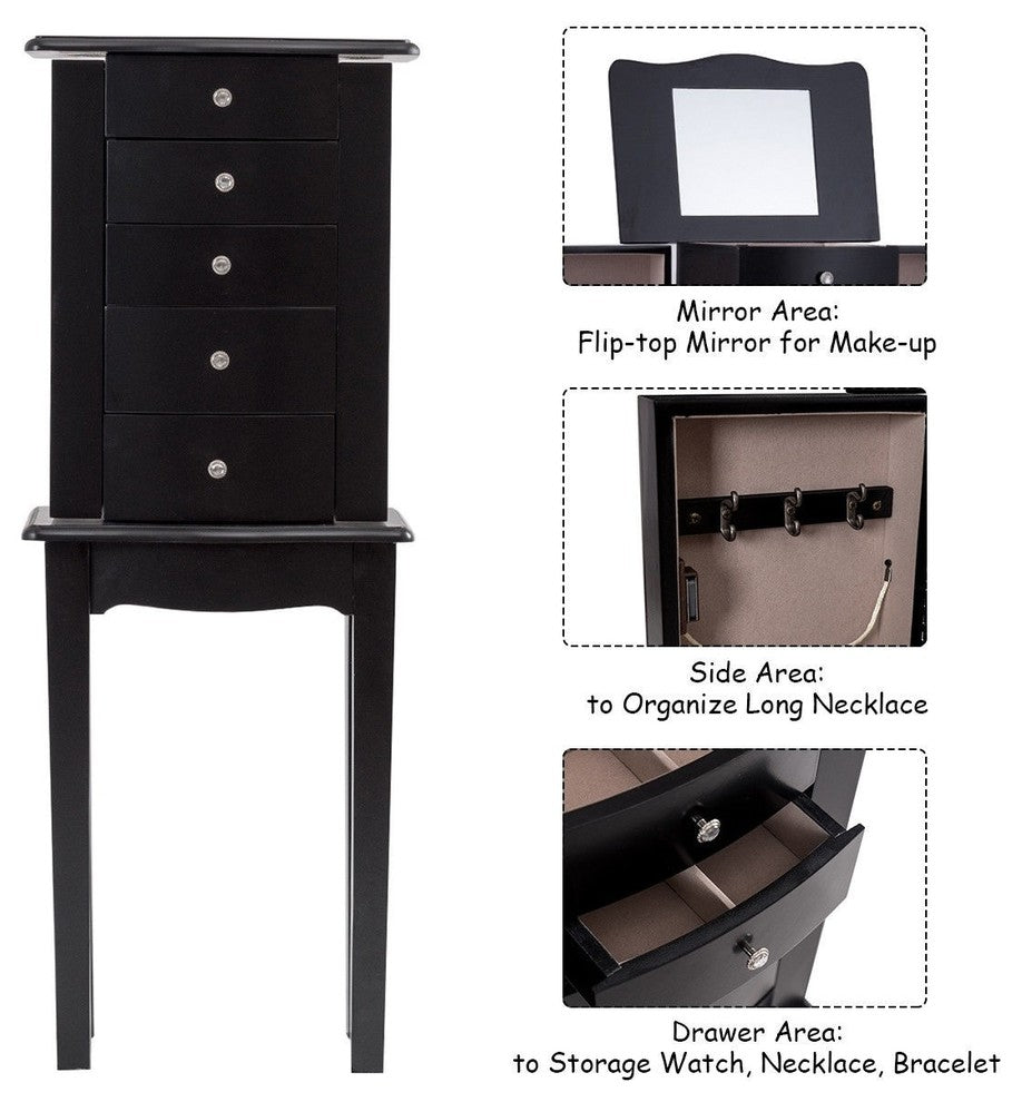 Elegant Wood Mirrored Jewelry Storage Chest Cabinet