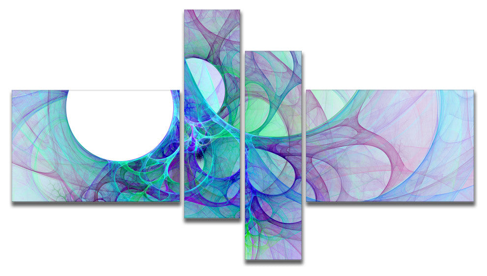 Clear Blue Fractal Angel Wings, Abstract Wall Art Canvas, 60"x32", 4 panels