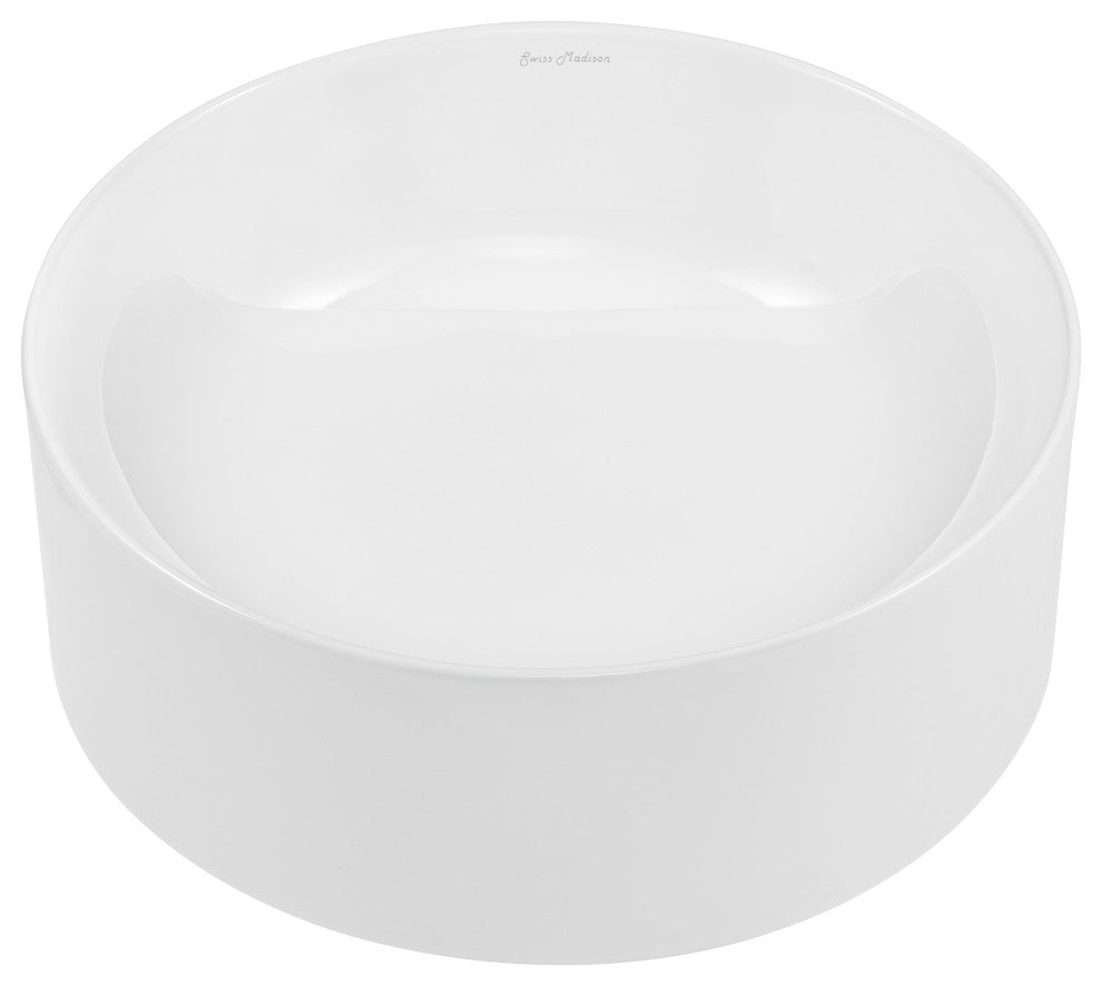 Beau 16.5" Round Vessel Bathroom Sink, Glossy White