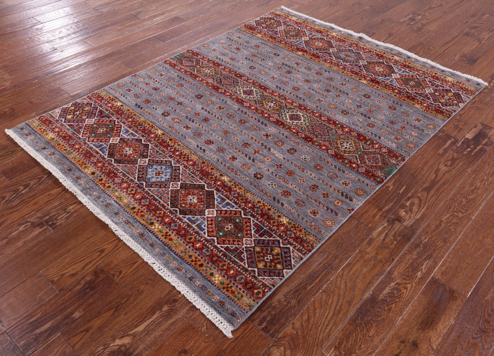 4' 10" X 6' 7" Handmade Khorjin Super Kazak Wool Rug Q11204
