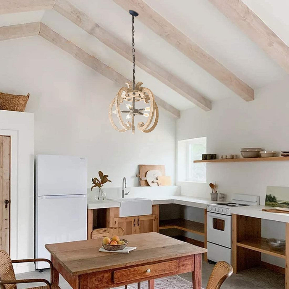 5 Light Wood Chandelier Farmhouse Pendant Hanging Light Fixture