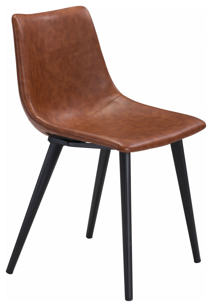 Set of Two Brown Vintage Look Faux Leather Slight Scoop Dining Chairs
