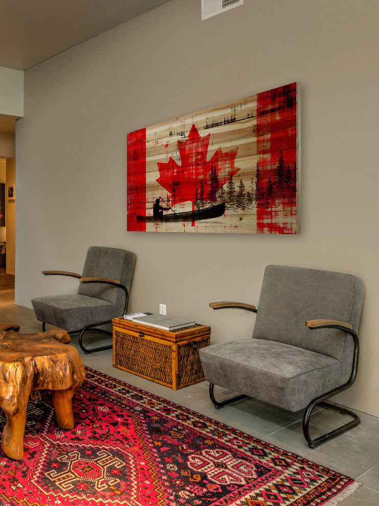 "Canadian Canoe" Print on Natural Pine Wood, 60"x40"