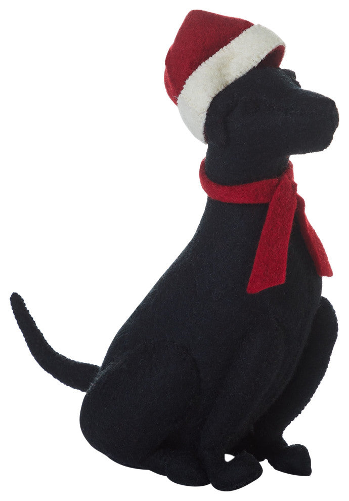 Black Lab with Santa Hat Christmas Tree Topper in Hand Felted Wool