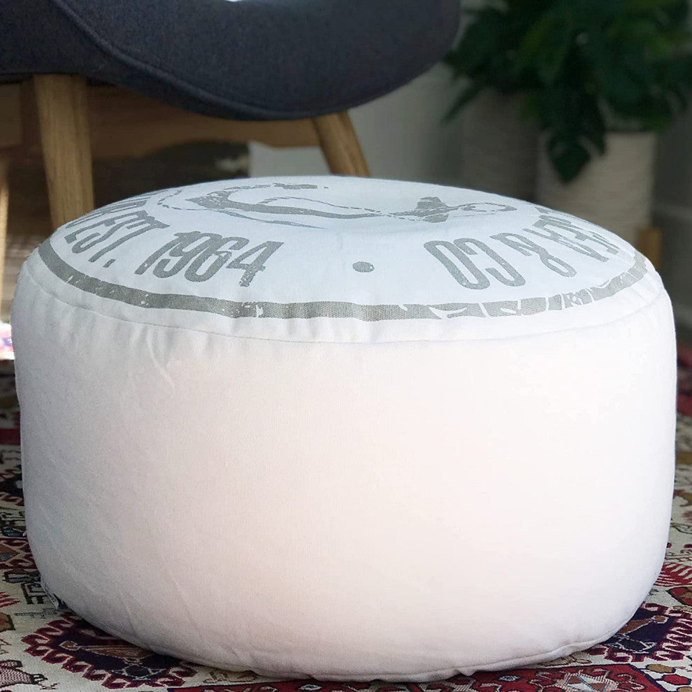 Beige Canvas Pouf