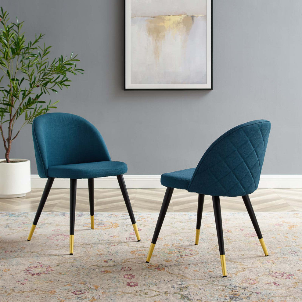 Side Dining Chair, Set of 2, Fabric, Navy Blue, Modern, Cafe Bistro Restaurant