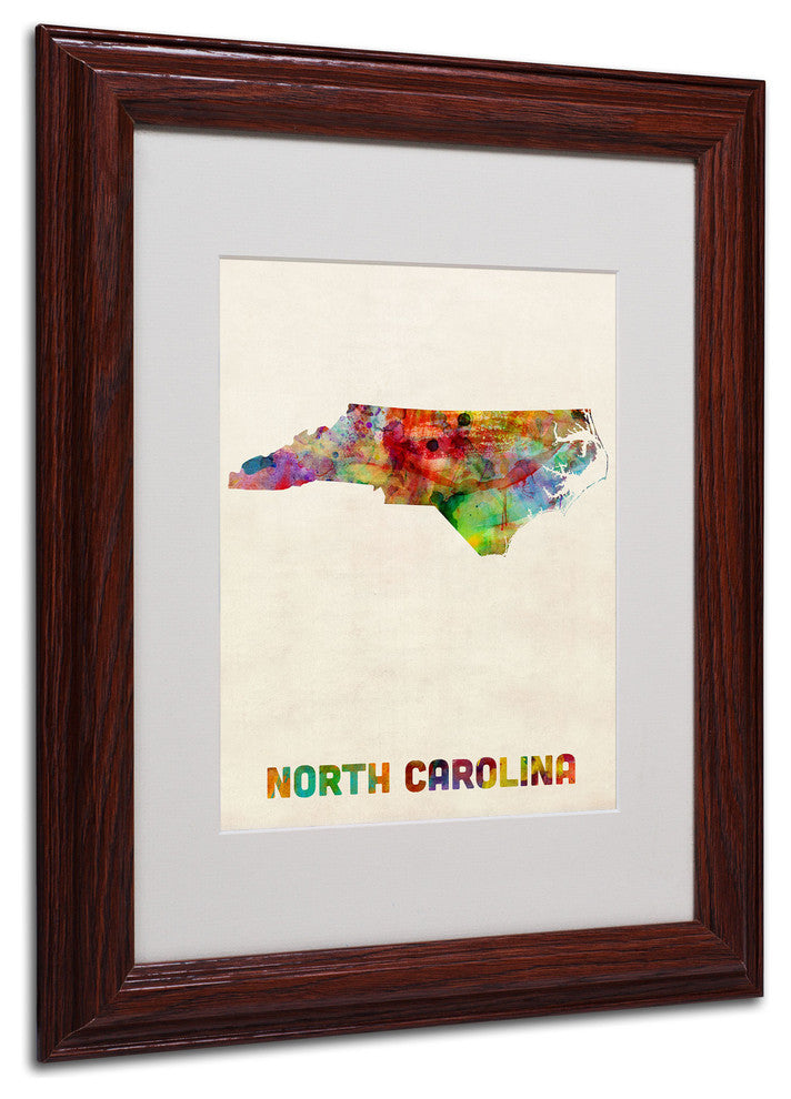 'North Carolina Map' Matted Framed Canvas Art by Michael Tompsett