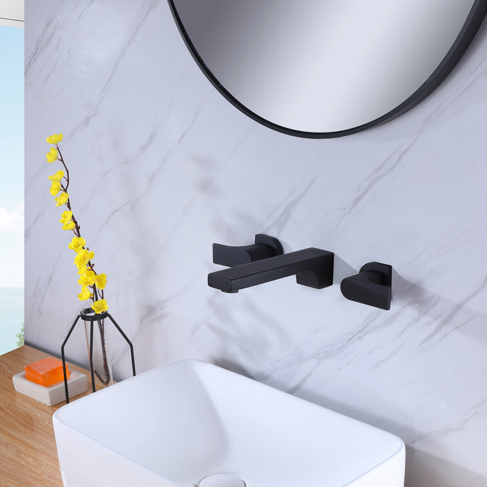 Wall Mounted Dual Handles Bathroom Sink Faucet