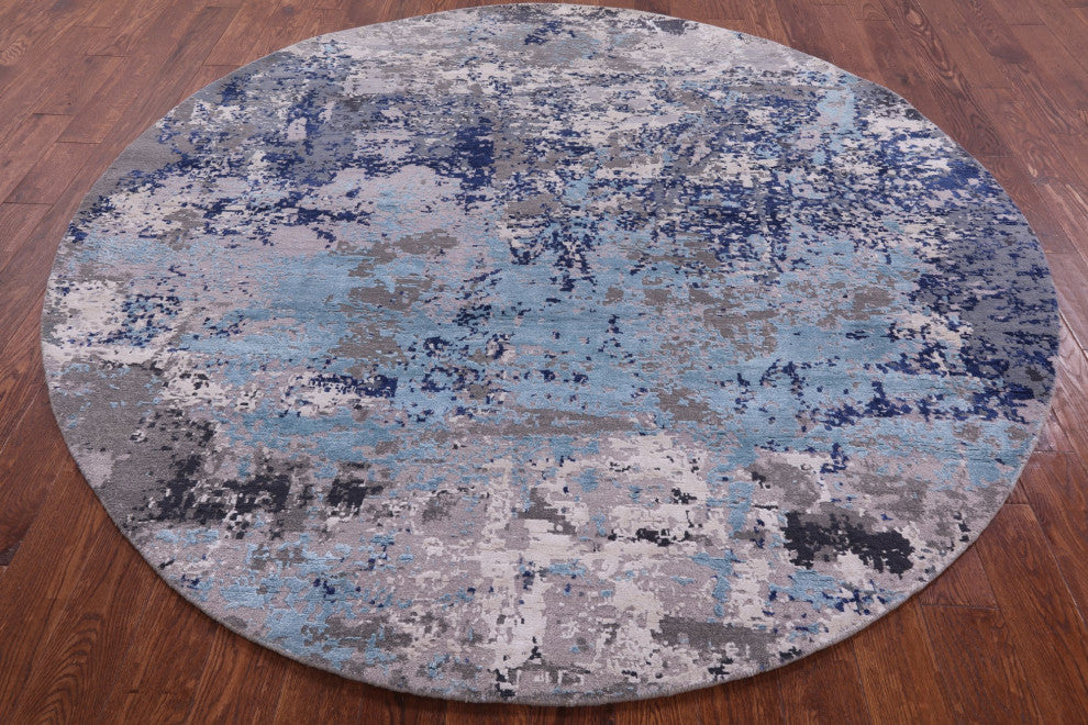 8' Round Wool and Silk Handmade Modern Rug Q9426