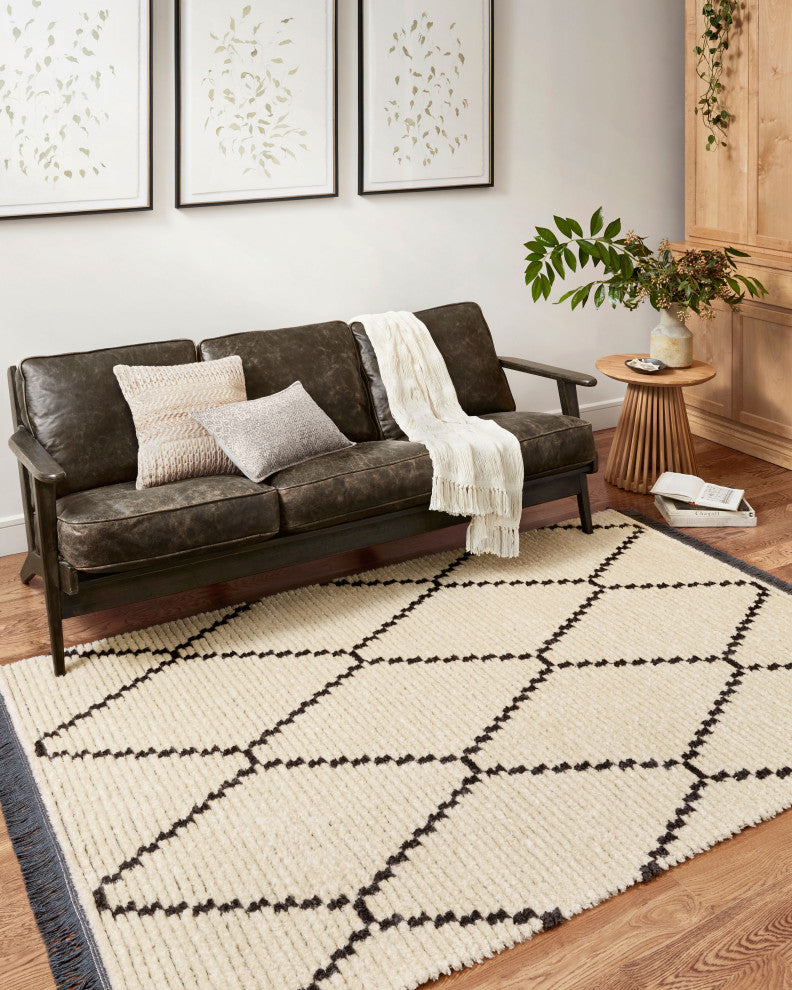 Chris Loves Julia x Loloi Alice Cream/Charcoal 5'-2" x 7'-6" Area Rug