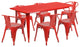 31.5" x 63" Rectangular Red Metal Indoor-Outdoor Table Set with 6 Arm Chairs