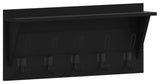 Daly Wall Mounted Solid Pine Wood Storage Rack With Upper Shelf and 5 Hooks, Black