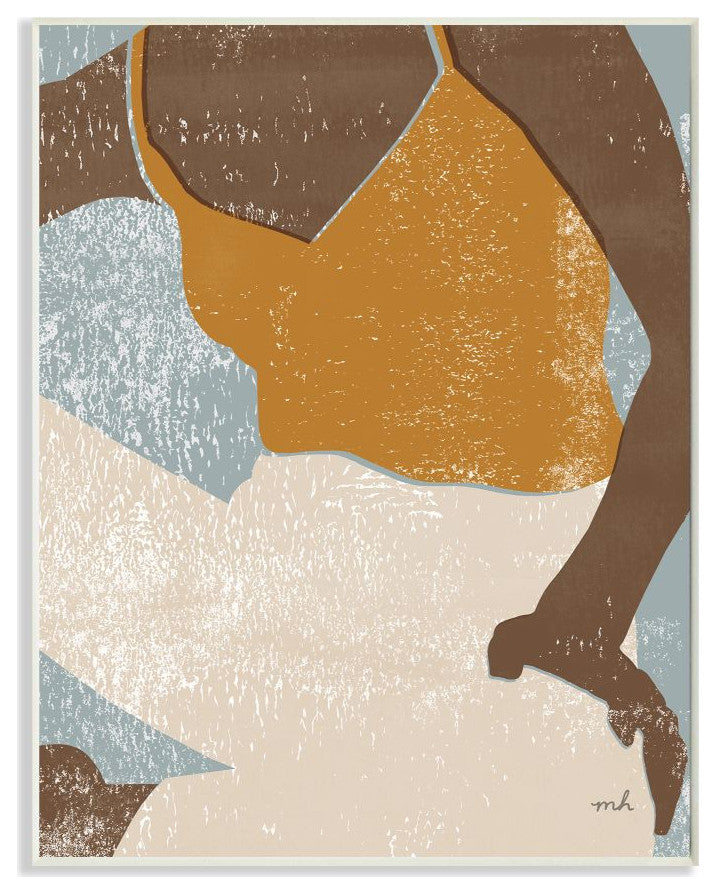 Relaxing Sitting Person Orange Blue Textured Surface Design, 13"x19"