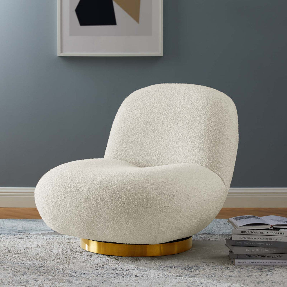 Kindred Upholstered Fabric Swivel Chair, Gold Ivory