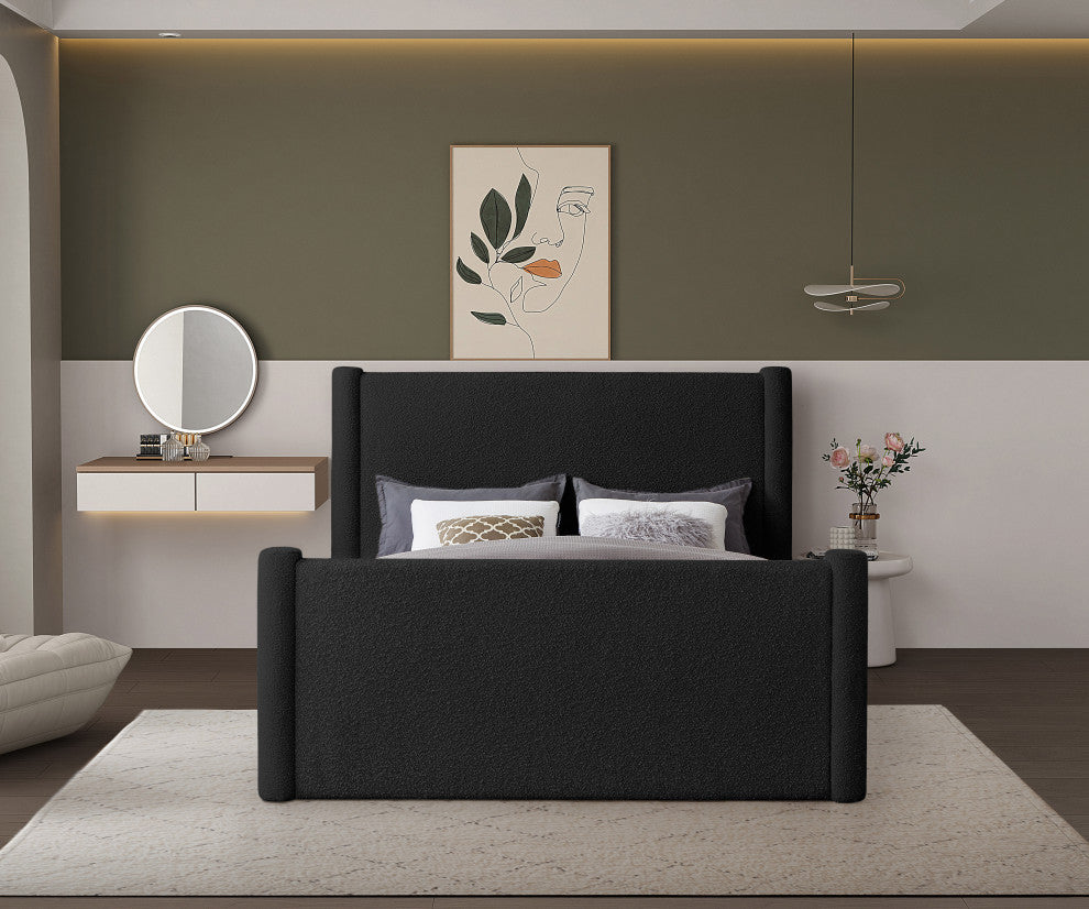 Elias Upholstered Bed, Black, King, Boucle Fabric
