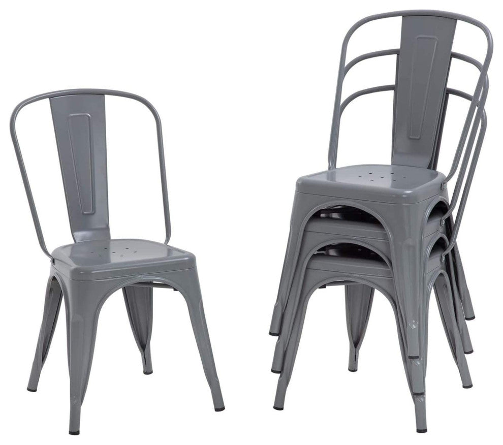 Metal Dining Chair Indoor-Outdoor Use Stackable, Set of 4, Grey
