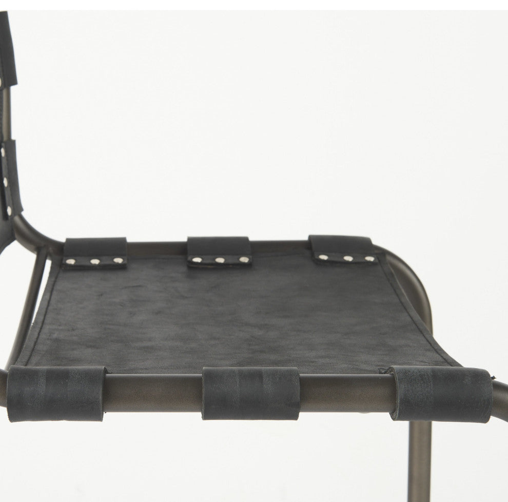 Black Leather Iron Framed Counter Stool