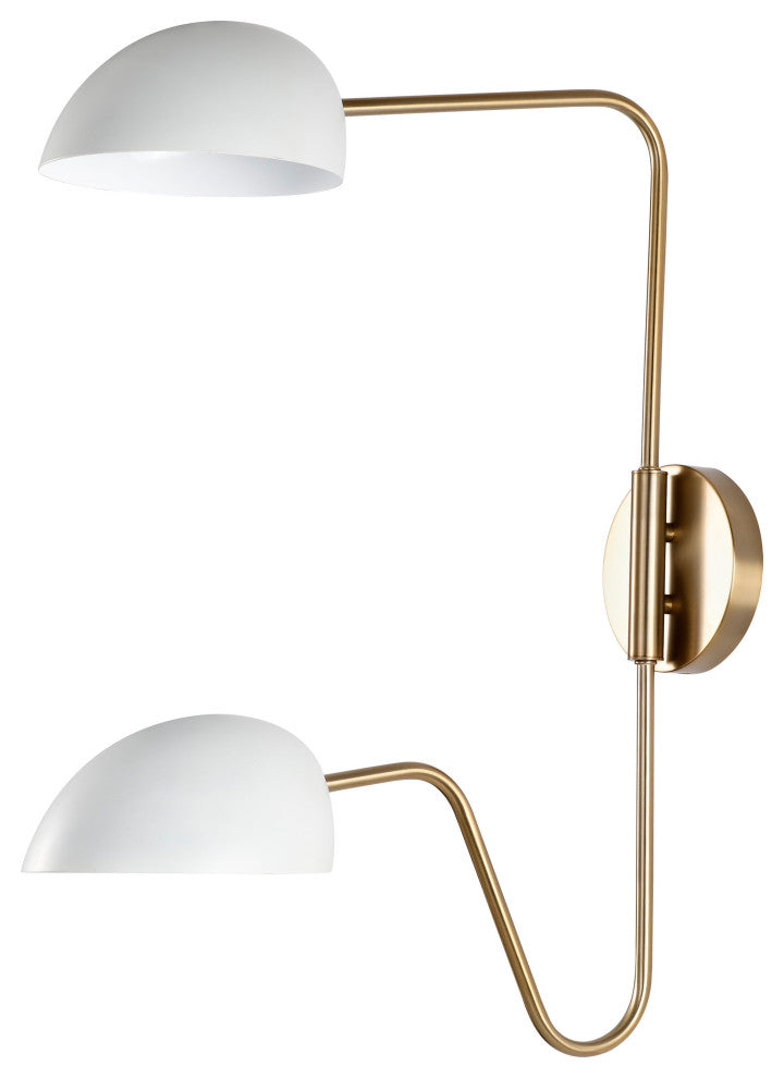 Trilby 2-Light Wall Sconce, Matte White With Burnished Brass