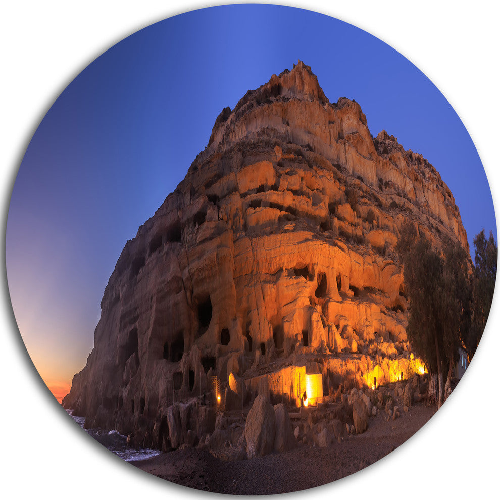 Sunset On The Matala Beach Greece, Seascape Disc Metal Wall Art, 23"