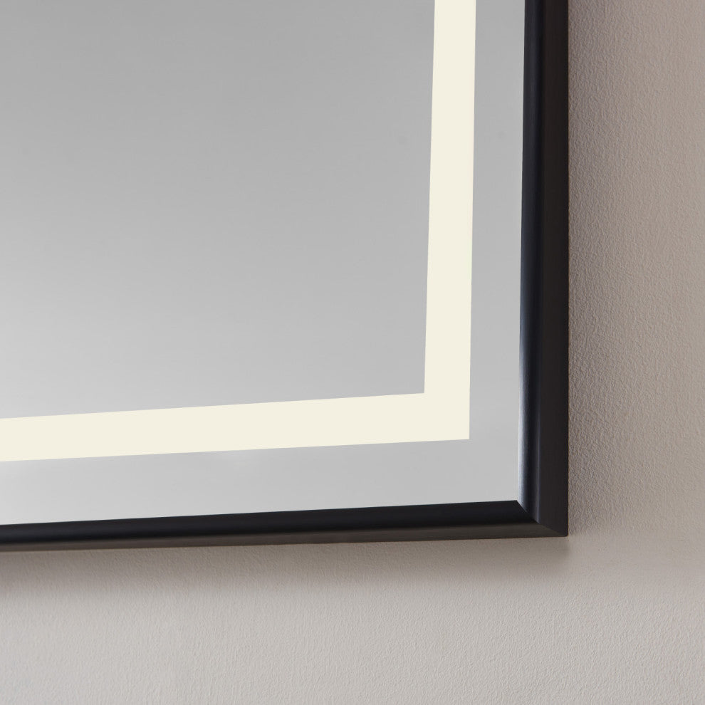 Horizontal Rectangular LED Wall Mount Bathroom Mirror, Black, 60"