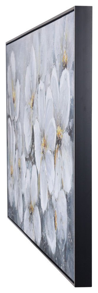 White Plumerias, Bloom Art Print on Canvas- Framed