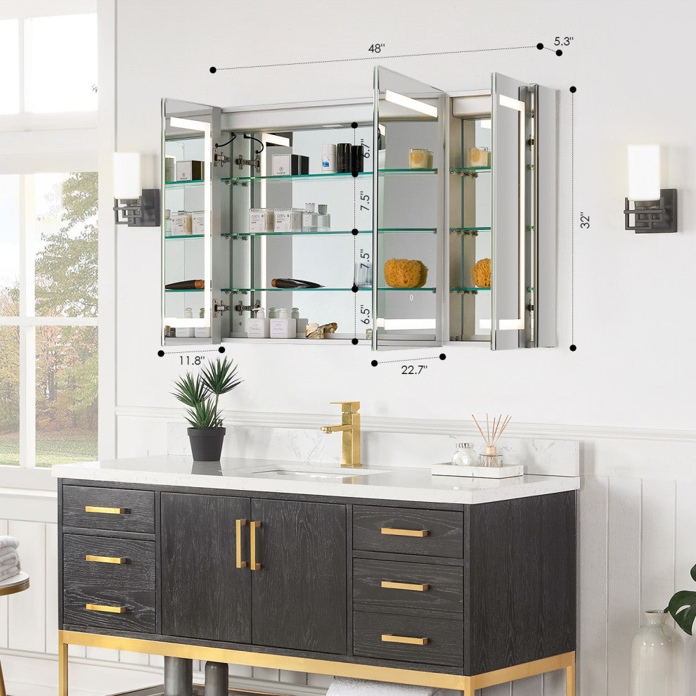 Bojano Frameless Surface-Mount/Recessed LED Lighted Medicine Cabinet, 48"