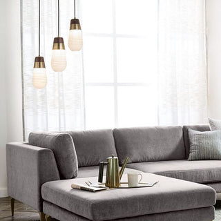 Sunset 3 Light Pendant Lamp - 27", Weathered Brass and Walnut, Hard-wired