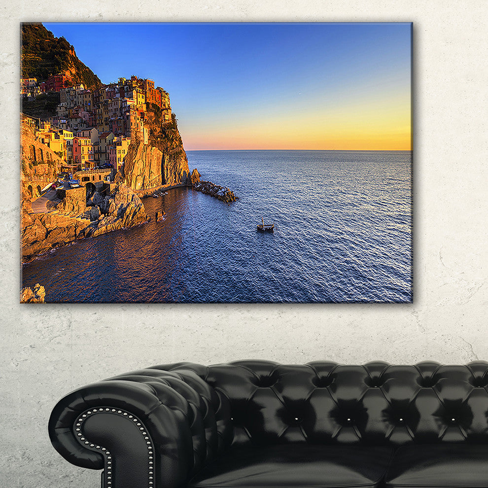 "Manarola Village Beach Panorama" Landscape Wall Art Print, 32"x16"
