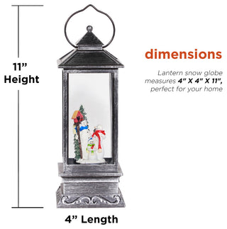 11"H Indoor Lantern Snowman Snow Globe Holiday Decoration with LED Light, Silver